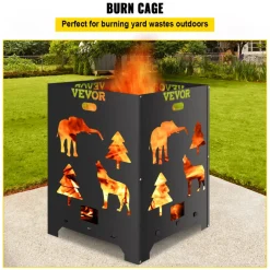 VEVOR Burn Barrel, 21x21x27 inch Burn Cage, Carbon Steel Cage Incinerator, Incinerator Barrel with Lid and Handle for Outdoors