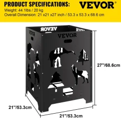 VEVOR Burn Barrel, 21x21x27 inch Burn Cage, Carbon Steel Cage Incinerator, Incinerator Barrel with Lid and Handle for Outdoors