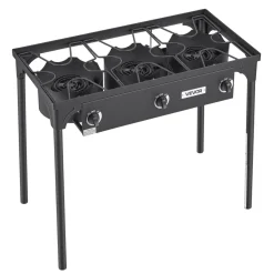 VEVOR 3 Burner Outdoor Propane Gas Stove, 225,000 BTU Propane LPG Gas Camping Stove, Heavy-duty Carbon Steel Outdoor Cooker, with Shield & Tall Stand & Regulator, for BBQ Camp Home Patio Backyard