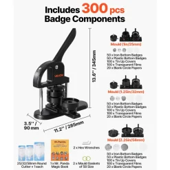 VEVOR Button Maker, 1/1.25/2.28 inch(25/32/58mm) 3-IN-1 Pin Maker, with 300pcs Button Parts, Button Maker Machine with Panda Magic Book, Ergonomic Arc Handle Punch Press Kit, For Children DIY Gifts