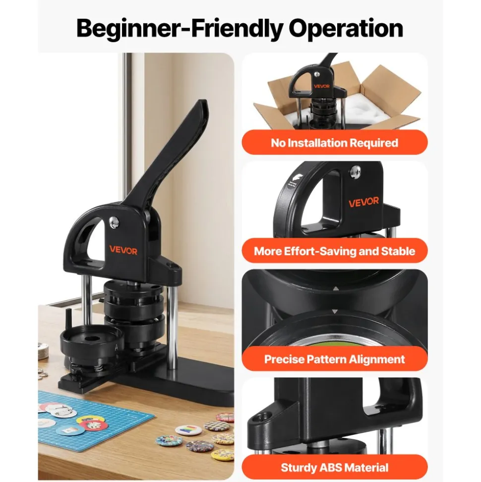 VEVOR Button Maker, 1/1.25/2.28 inch(25/32/58mm) 3-IN-1 Pin Maker, with 300pcs Button Parts, Button Maker Machine with Panda Magic Book, Ergonomic Arc Handle Punch Press Kit, For Children DIY Gifts