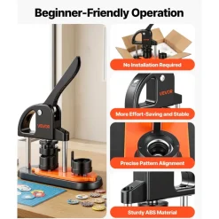 VEVOR Button Maker, 1.25 inch/32mm Pin Maker with 500pcs Button Parts, Ergonomic Arc Handle Punch Press Kit, Button Maker Machine with Panda Magic Book, For Children DIY Gifts and Christmas