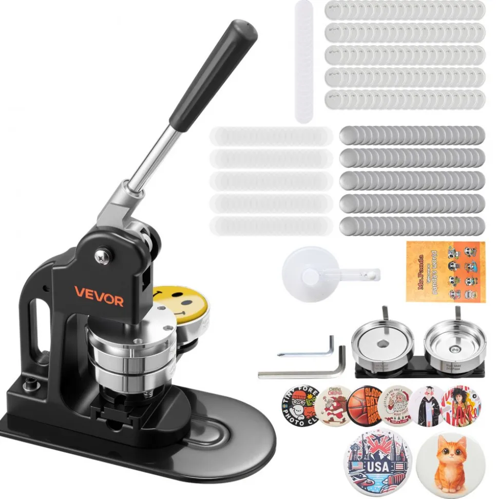 VEVOR Button Maker Machine, 3 in, Pin Maker Machine with 500pcs Button Parts, Circle Cutter, Hex Wrenches and Magic Book, Ergonomic Handle, for DIY Badges, Personalized Pins and Key Chains, Black