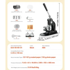 VEVOR Button Maker Machine, 2.28 inch/58mm Pin Maker with 100pcs Button Parts, Ergonomic Arc Handle Punch Press Kit, Button Maker with Panda Magic Book, For Children DIY Gifts and Christmas
