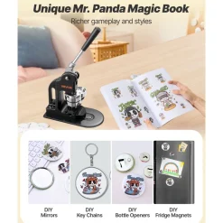 VEVOR Button Maker Machine, 2.28 inch/58mm Pin Maker with 100pcs Button Parts, Ergonomic Arc Handle Punch Press Kit, Button Maker with Panda Magic Book, For Children DIY Gifts and Christmas