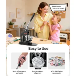 VEVOR Button Maker Machine, 2.28 inch/58mm Pin Maker with 100pcs Button Parts, Ergonomic Arc Handle Punch Press Kit, Button Maker with Panda Magic Book, For Children DIY Gifts and Christmas