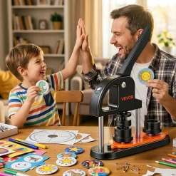 VEVOR Button Maker Machine, 0.98 inch/25mm Pin Maker with 500pcs Button Parts, Button Maker with Panda Magic Book, Ergonomic Arc Handle Punch Press Kit, For Children DIY Gifts and Christmas