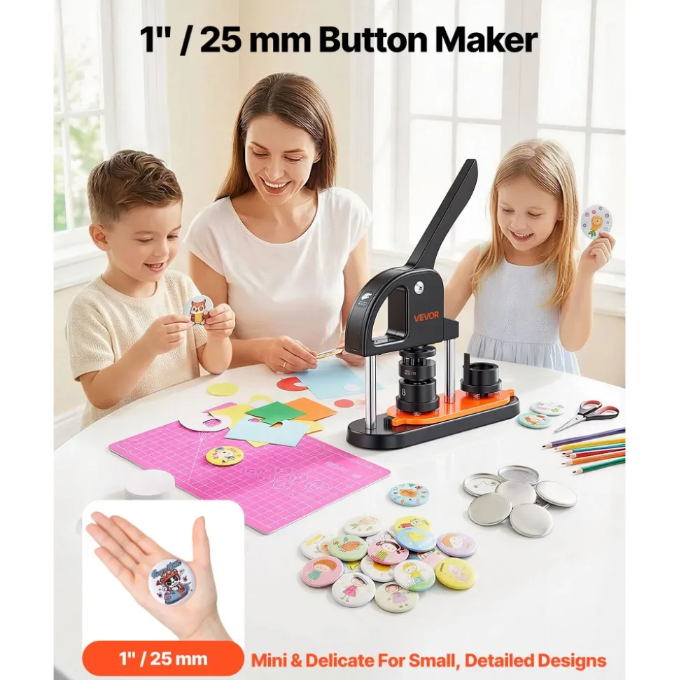 VEVOR Button Maker Machine, 0.98 inch/25mm Pin Maker with 500pcs Button Parts, Button Maker with Panda Magic Book, Ergonomic Arc Handle Punch Press Kit, For Children DIY Gifts and Christmas