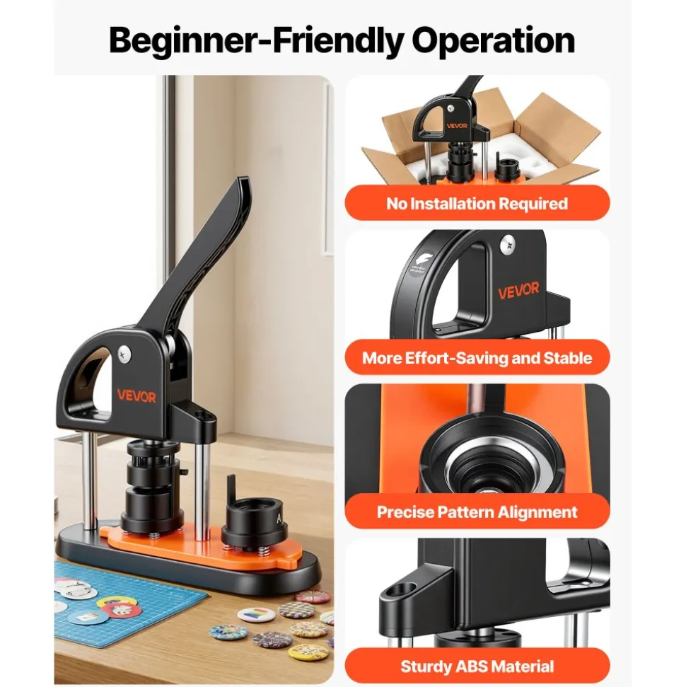 VEVOR Button Maker Machine, 0.98 inch/25mm Pin Maker with 500pcs Button Parts, Button Maker with Panda Magic Book, Ergonomic Arc Handle Punch Press Kit, For Children DIY Gifts and Christmas
