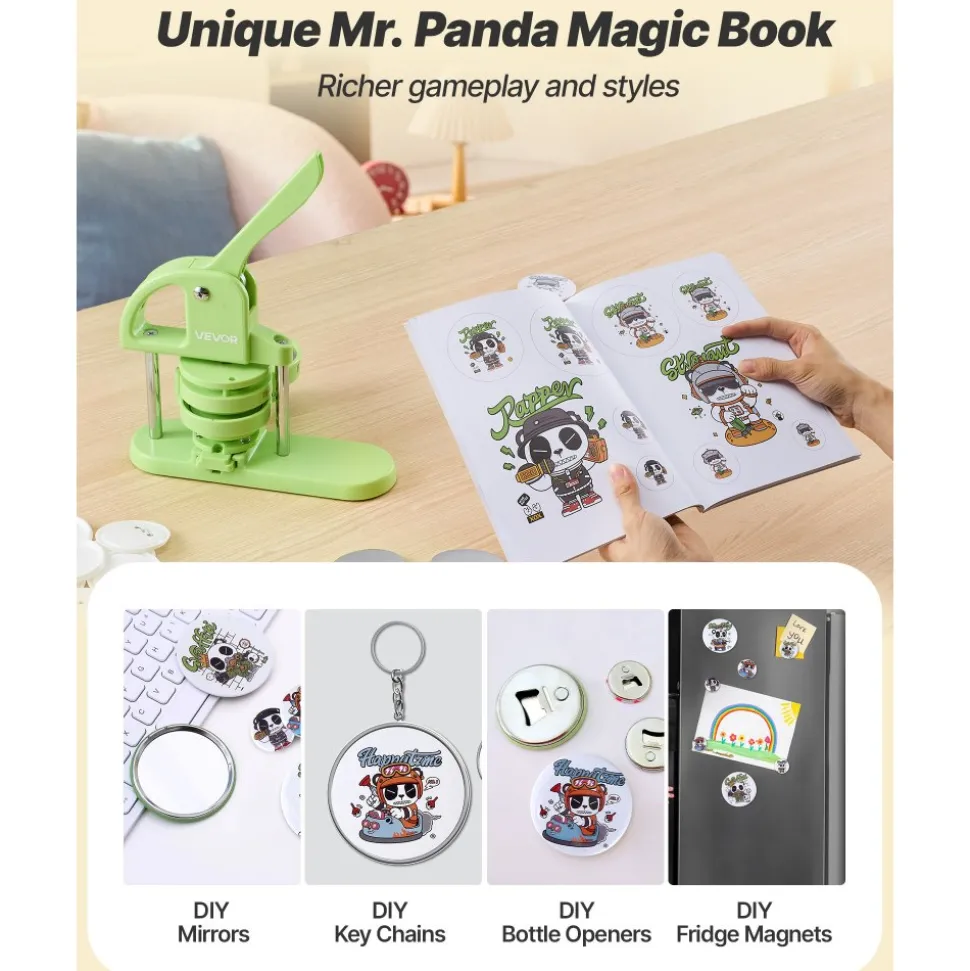 VEVOR Button Maker Machine, 2.95 in, Plastic Pin Maker with 100pcs Button Parts, Circle Cutter and Magic Book, Reinforced Ergonomic Handle, for DIY Badges, Personalized Pins and Key Chains, Green