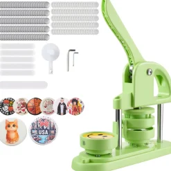 VEVOR Button Maker Machine, 2.28 in, Plastic Pin Maker with 100pcs Button Parts, Circle Cutter and Hex Wrenches, Reinforced Ergonomic Handle, for DIY Badges, Personalized Pins and Key Chains, Green