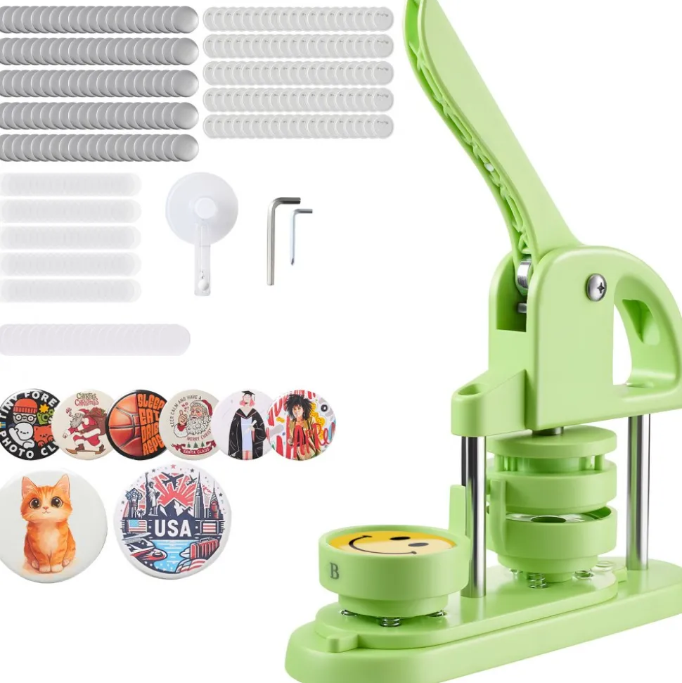 VEVOR Button Maker Machine, 2.28 in, Plastic Pin Maker with 100pcs Button Parts, Circle Cutter and Hex Wrenches, Reinforced Ergonomic Handle, for DIY Badges, Personalized Pins and Key Chains, Green