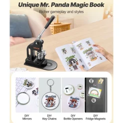 VEVOR Button Maker Machine, 1.25 in, Pin Maker Machine with 500pcs Button Parts, Circle Cutter, Hex Wrenches and Magic Book, Ergonomic Handle, for DIY Badges, Personalized Pins and Key Chains, Black