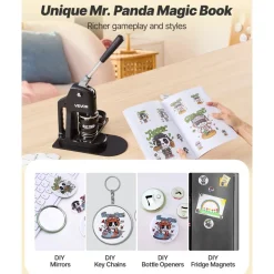 VEVOR Button Maker Machine, 1.26/2.28/2.95 inch 3-in-1, Plastic Pin Maker with 300pcs Button Parts, Circle Cutter and Magic Book, Reinforced Ergonomic Handle, for DIY Badges, Personalized Pins, Black
