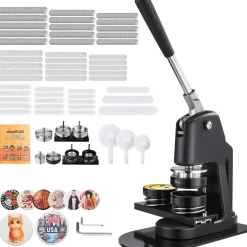 VEVOR Button Maker Machine, 1.26/2.28/2.95 inch 3-in-1, Plastic Pin Maker with 300pcs Button Parts, Circle Cutter and Magic Book, Reinforced Ergonomic Handle, for DIY Badges, Personalized Pins, Black