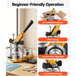 VEVOR Button Maker Machine, 75 mm (3 inch) Badge Punch Press Kit, Children DIY Gifts Pin Maker, Button Making Supplies with 500pcs Button Parts & Circle Cutter & Magic Book