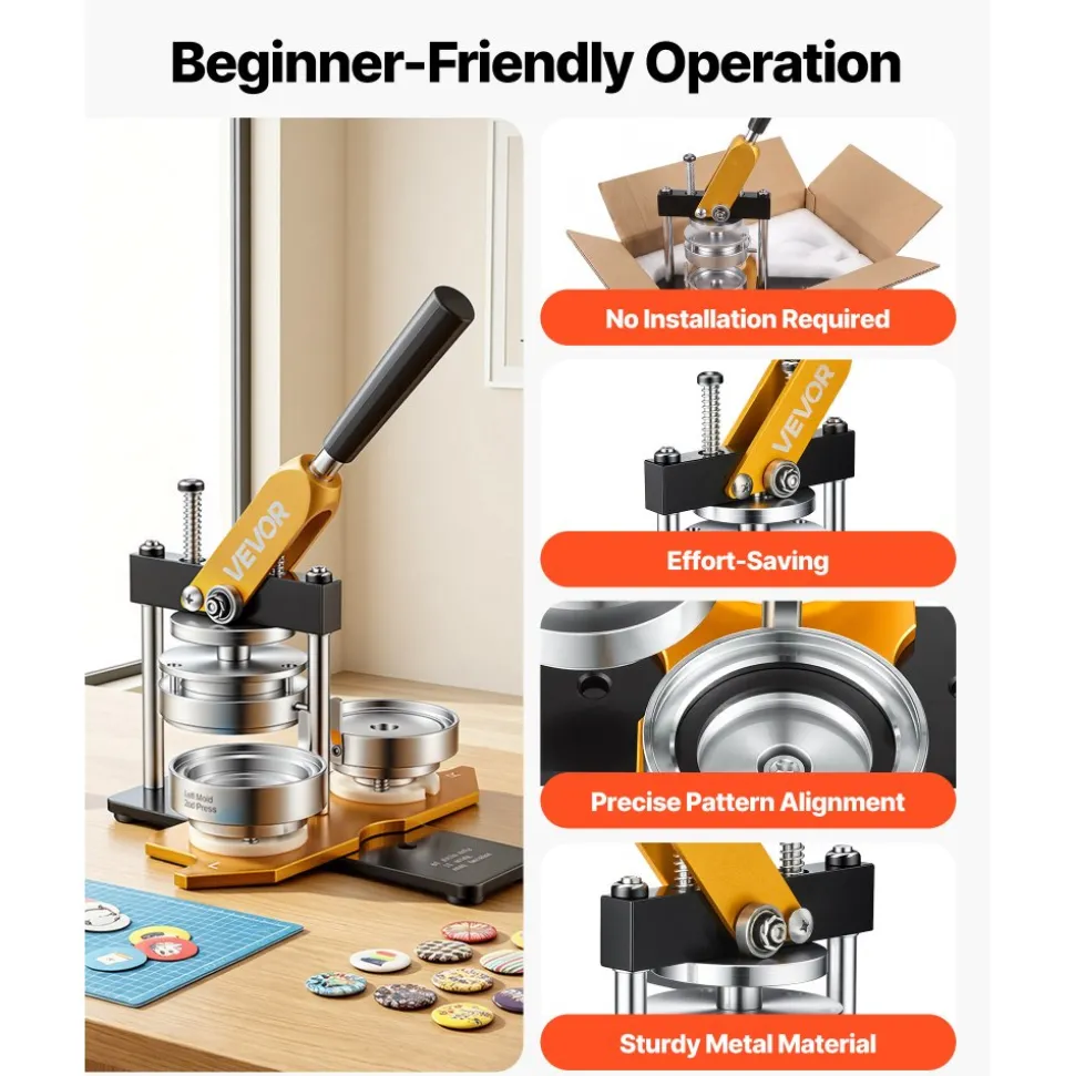 VEVOR Button Maker Machine, 75 mm (3 inch) Badge Punch Press Kit, Children DIY Gifts Pin Maker, Button Making Supplies with 500pcs Button Parts & Circle Cutter & Magic Book