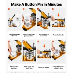VEVOR Button Maker Machine, 75 mm (3 inch) Badge Punch Press Kit, Children DIY Gifts Pin Maker, Button Making Supplies with 500pcs Button Parts & Circle Cutter & Magic Book
