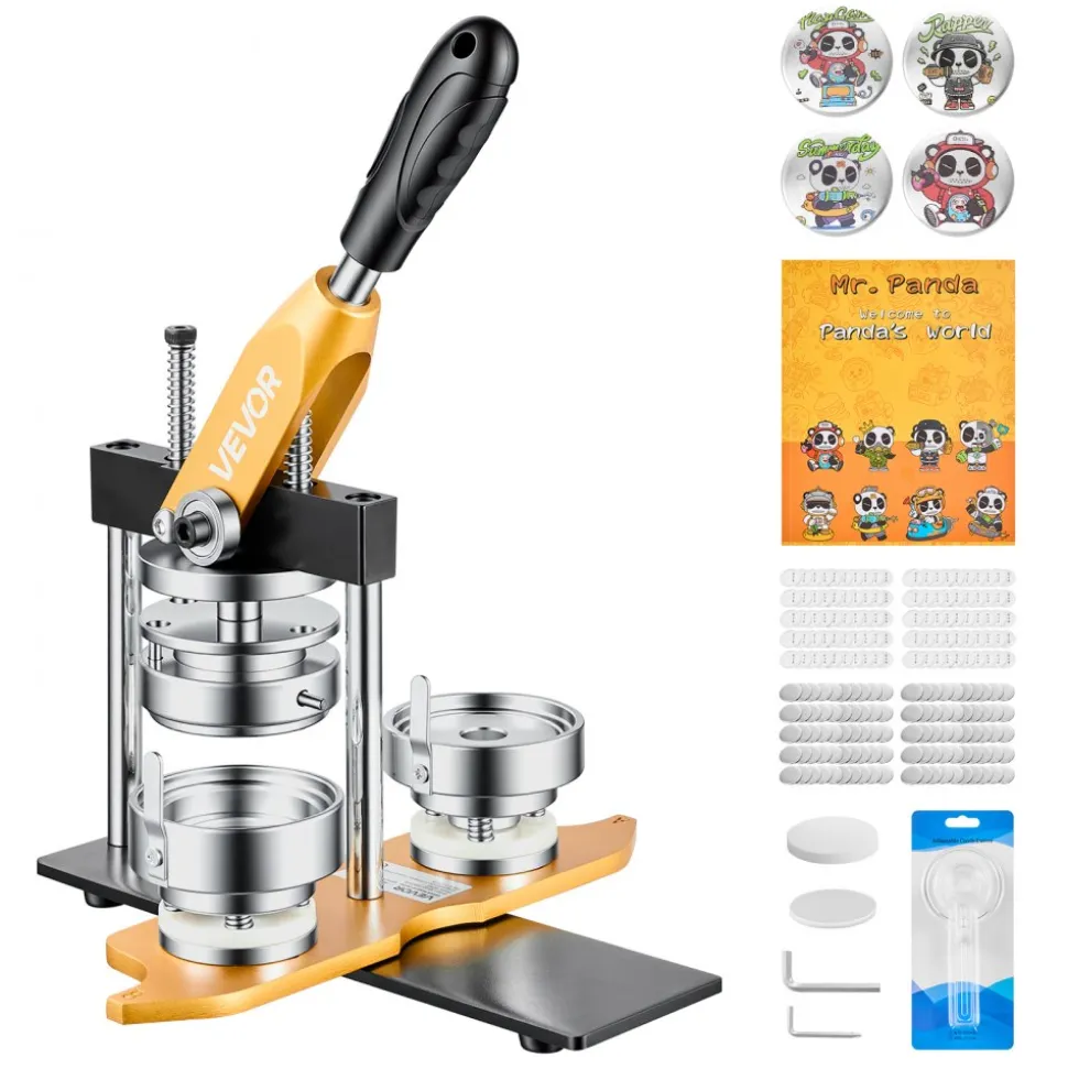 VEVOR Button Maker Machine, 2.25" / 58 mm, Solid Metal Pin Maker with 100pcs Button Parts, Circle Cutter and Magic Book, Reinforced Ergonomic Handle, Steel Mold, for DIY Badges, Pins, Key Chains