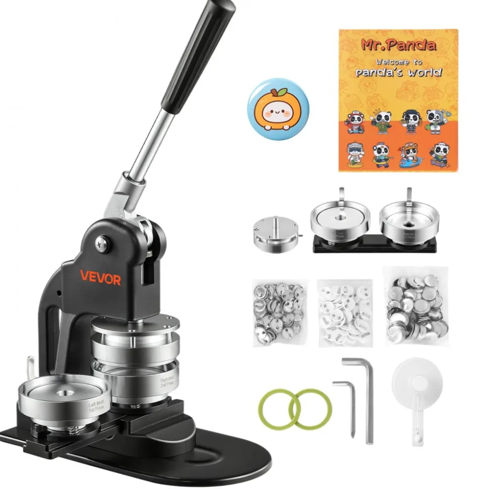 VEVOR Button Maker Machine 3" / 75mm Pin Maker 500pcs Button Parts Black, with Circle Cutter, Magic Book, and Hex Wrenches, Ergonomic Handle, for DIY Badges, Pins, Fridge Magnets and Key Chains