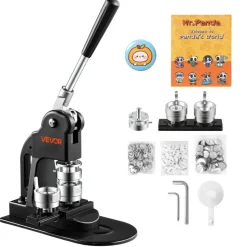 VEVOR Button Maker Machine 1.25"/32 mm Pin Maker 500pcs Button Parts Black, with Circle Cutter, Magic Book, and Hex Wrenches, Ergonomic Handle, for DIY Badges, Pins, Fridge Magnets and Key Chains