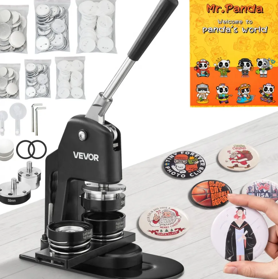 VEVOR Button Maker Machine, Multiple Sizes 1.25+2.25 Inch Badge Punch Press Kit, Children DIY Gifts Pin Maker, Button Making Supplies with 500pcs Button Parts & Circle Cutter & Magic Book