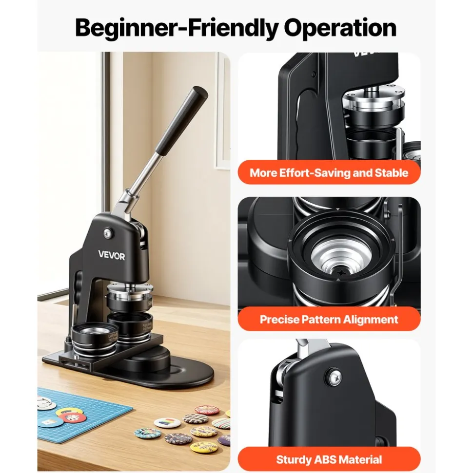 VEVOR Button Maker Machine, Multiple Sizes 1.25+2.25 Inch Badge Punch Press Kit, Children DIY Gifts Pin Maker, Button Making Supplies with 500pcs Button Parts & Circle Cutter & Magic Book