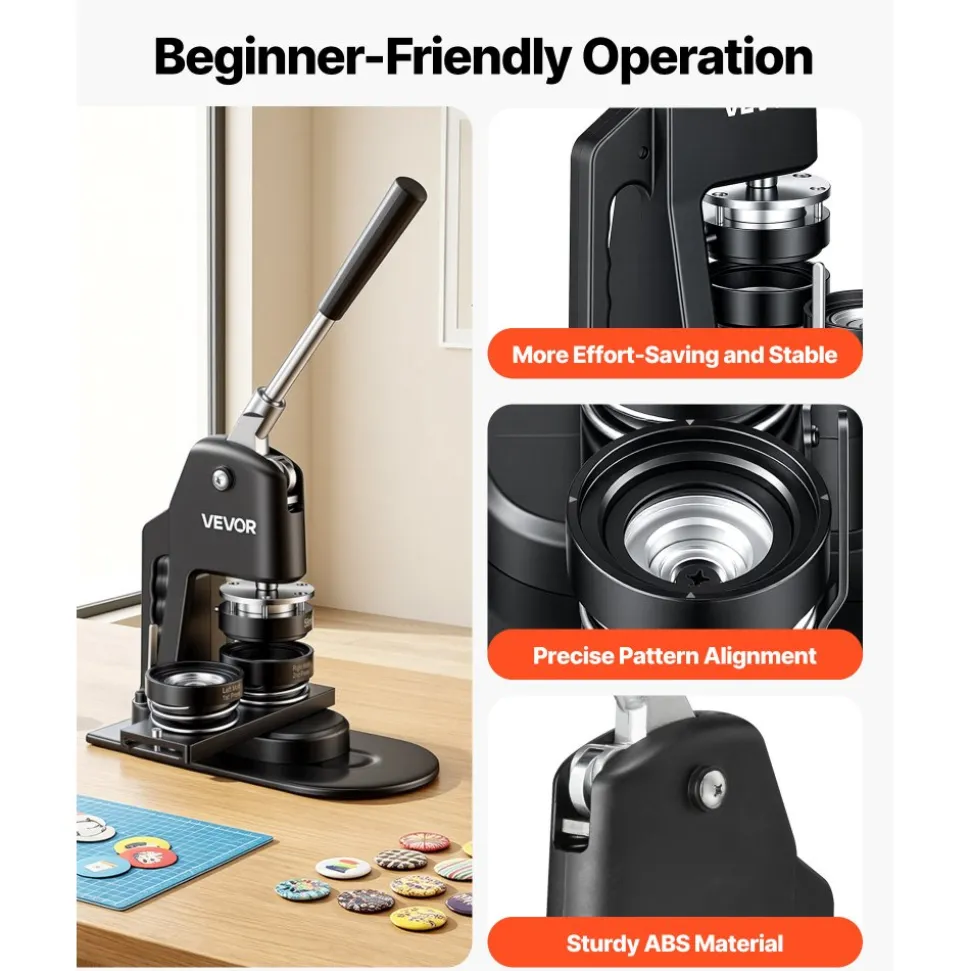 VEVOR Button Maker Machine, Multiple Sizes 1+2.25 Inch Badge Punch Press Kit, Children DIY Gifts Pin Maker, Button Making Supplies with 500pcs Button Parts & Circle Cutter & Magic Book