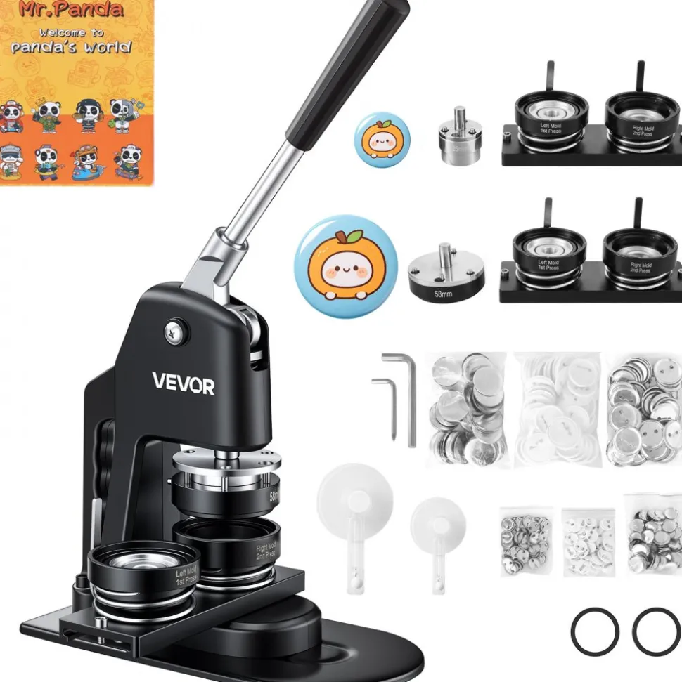 VEVOR Button Maker Machine, Multiple Sizes 1+2.25 Inch Badge Punch Press Kit, Children DIY Gifts Pin Maker, Button Making Supplies with 500pcs Button Parts & Circle Cutter & Magic Book