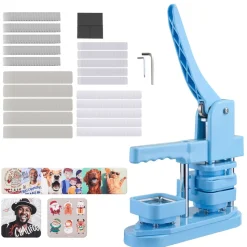 VEVOR Button Maker Machine, 1.97 x 1.97 in Square, Plastic Pin Maker with Tinplate Front Shells, Plastic Back Covers, Magnetic Backings and Transparent Films, Ergonomic Handle, for DIY Badges, Blue