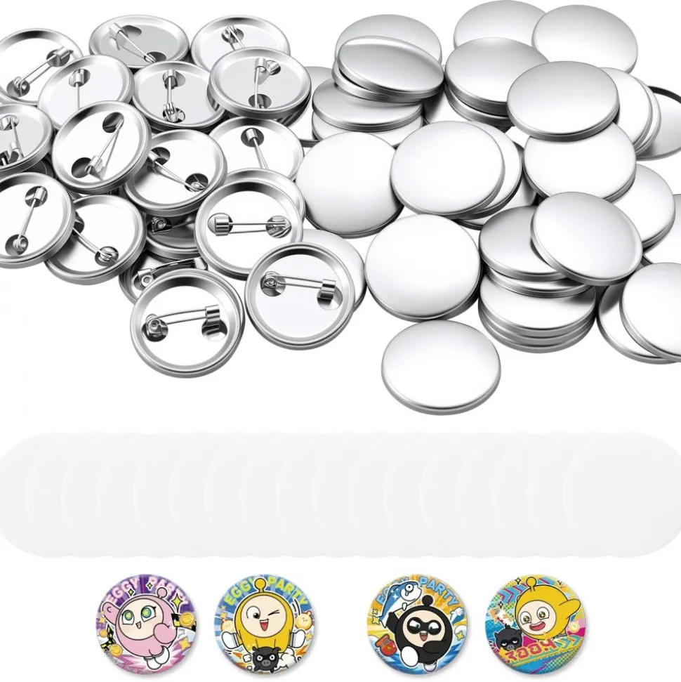 VEVOR Button Maker Supplies 200 Sets 2.28 in / 58 mm Pin Back Button Parts, with Metal Backs, Metal Shells, Clear Mylar Films, and Blank Circle Papers, for Home DIY, School Events, and Custom Studio