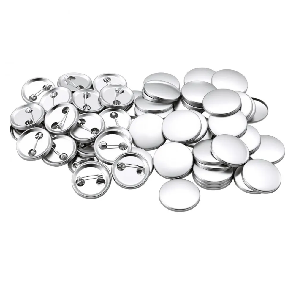 VEVOR Button Maker Supplies 200 Sets 2.28 in / 58 mm Pin Back Button Parts, with Metal Backs, Metal Shells, Clear Mylar Films, and Blank Circle Papers, for Home DIY, School Events, and Custom Studio