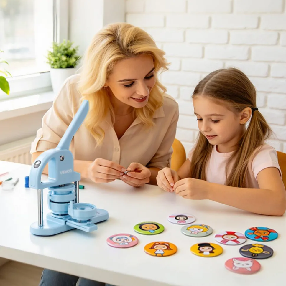 VEVOR Button Maker Supplies 50 Sets 2.28 in / 58 mm Magnet Button Parts, with Magnetic and Bottle Opener Backs, Metal Shells, Clear Mylar Films, and Blank Circle Papers, for Home DIY, Kitchen Decor