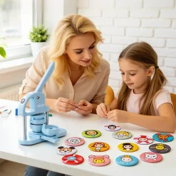 VEVOR Button Maker Supplies 50 Sets 2.95 in / 75 mm Magnet Button Parts, with Magnetic and Bottle Opener Backs, Metal Shells, Clear Mylar Films, and Blank Circle Papers, for Home DIY, Kitchen Decor