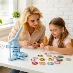 VEVOR Button Maker Supplies 50 Sets 1.26 in / 32 mm Refrigerator Magnets, Button Parts with Magnetic Backs, Metal Shells, Clear Mylar Films, and Blank Circle Papers, for Home DIY and Kitchen Decor