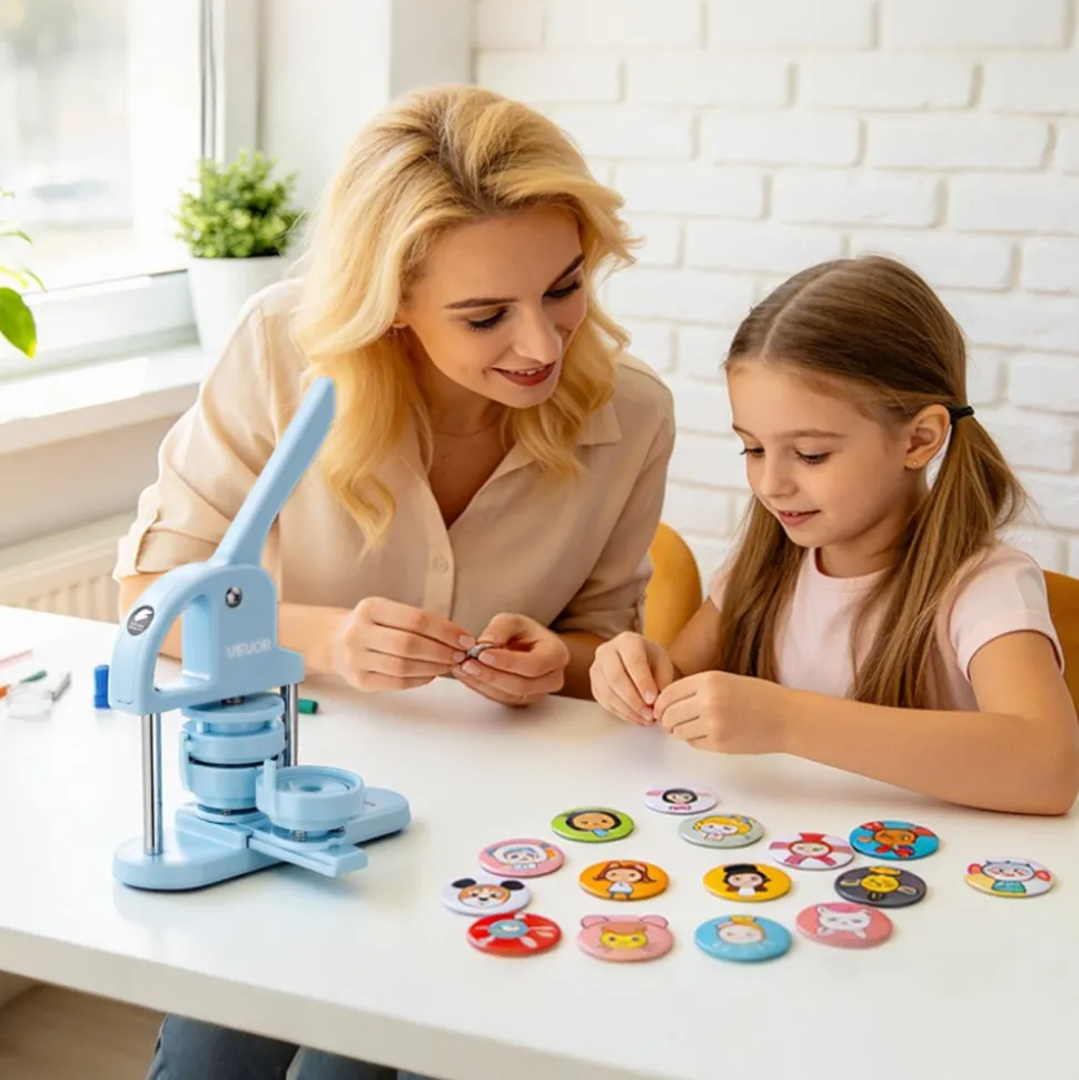 VEVOR Button Maker Supplies 50 Sets 1.26 in / 32 mm Refrigerator Magnets, Button Parts with Magnetic Backs, Metal Shells, Clear Mylar Films, and Blank Circle Papers, for Home DIY and Kitchen Decor