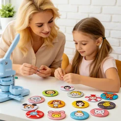 VEVOR Button Maker Supplies 100 Sets 2.95 in / 75 mm Pin Back Button Parts, with Metal Backs, Metal Shells, Clear Mylar Films, and Blank Circle Papers, for Home DIY, School Events, and Custom Studio