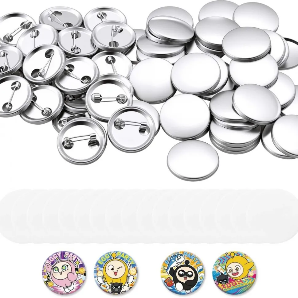 VEVOR Button Maker Supplies 200 Sets 0.98 in / 25 mm Pin Back Button Parts, with Metal Backs, Metal Shells, Clear Mylar Films, and Blank Circle Papers, for Home DIY, School Events, and Custom Studio