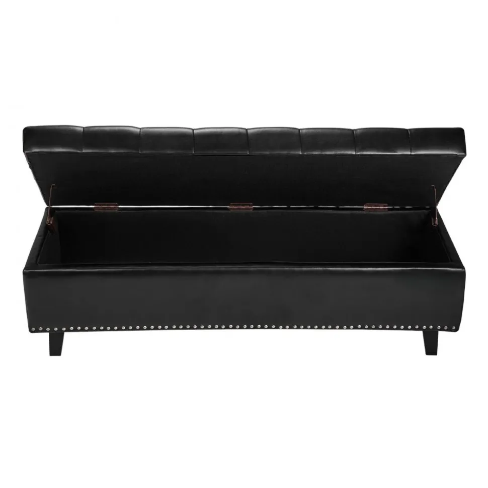 VEVOR Button-Tufted Storage Ottoman Bench, PU Leather Bench with Storage and Solid Wood Legs, Modern Shoe Benches Seat for Entryway, Upholstered End of Bed Benches for Living Room, Dining Room, Black