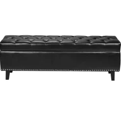 VEVOR Button-Tufted Storage Ottoman Bench, PU Leather Bench with Storage and Solid Wood Legs, Modern Shoe Benches Seat for Entryway, Upholstered End of Bed Benches for Living Room, Dining Room, Black