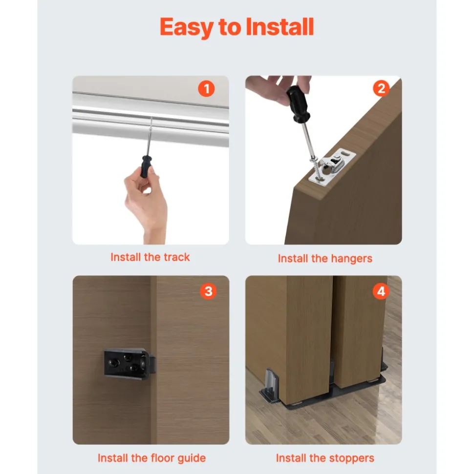 VEVOR Bypass Door Hardware, 6ft Heavy Duty Bypass Sliding Door Hardware Kit, Aluminum Alloy Sliding Closet Door Hardware Set for 2 Door System, Fit Door Thickness 1 3/8 " - 1 3/4", Easy to Install