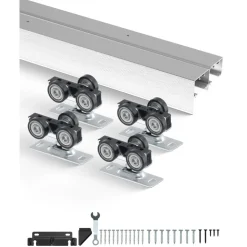 VEVOR Bypass Door Hardware, 6ft Heavy Duty Bypass Sliding Door Hardware Kit, Aluminum Alloy Sliding Closet Door Hardware Set for 2 Door System, Fit Door Thickness 1 3/8