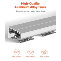 VEVOR Bypass Door Hardware, 6ft Heavy Duty Bypass Sliding Door Hardware Kit, Aluminum Alloy Sliding Closet Door Hardware Set for 2 Door System, Fit Door Thickness 1 3/8