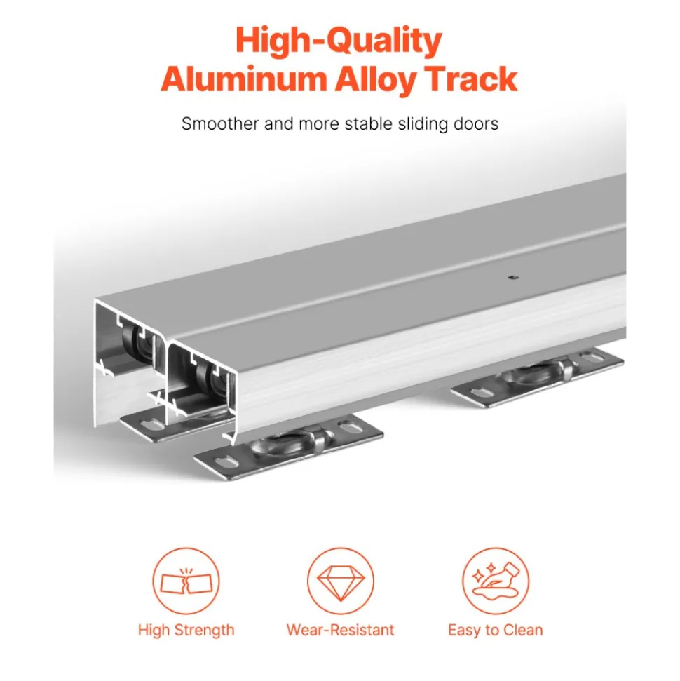 VEVOR Bypass Door Hardware, 5ft Heavy Duty Bypass Sliding Door Hardware Kit, Aluminum Alloy Sliding Closet Door Hardware Set for 2 Door System, Fit Door Thickness 1 3/8 " - 1 3/4", Easy to Install