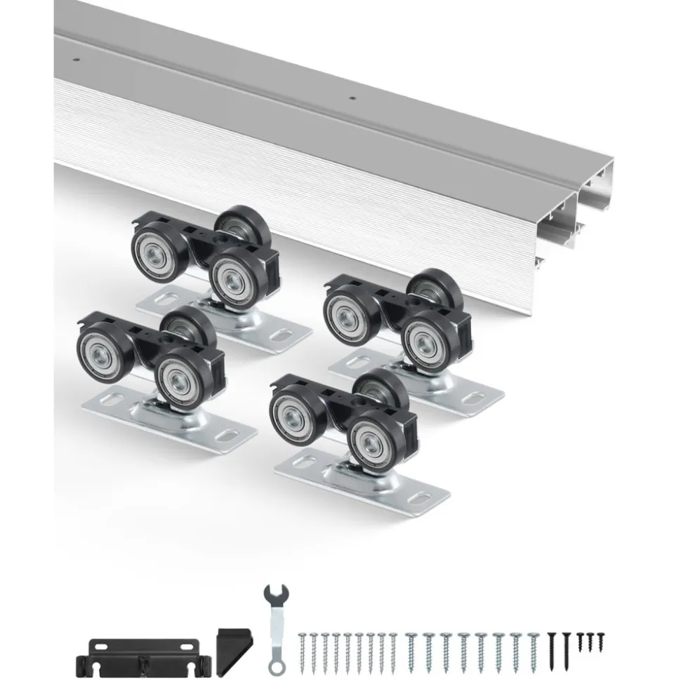 VEVOR Bypass Door Hardware, 5ft Heavy Duty Bypass Sliding Door Hardware Kit, Aluminum Alloy Sliding Closet Door Hardware Set for 2 Door System, Fit Door Thickness 1 3/8 " - 1 3/4", Easy to Install