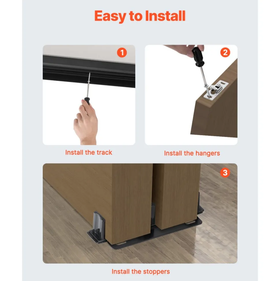 VEVOR Bypass Door Hardware, 8ft Heavy Duty Bypass Sliding Door Hardware Kit, Aluminum Alloy Sliding Closet Door Hardware Set with Finger Pulls, for 2 Door System, Fit Door Thickness 1 3/8" - 1 3/4"