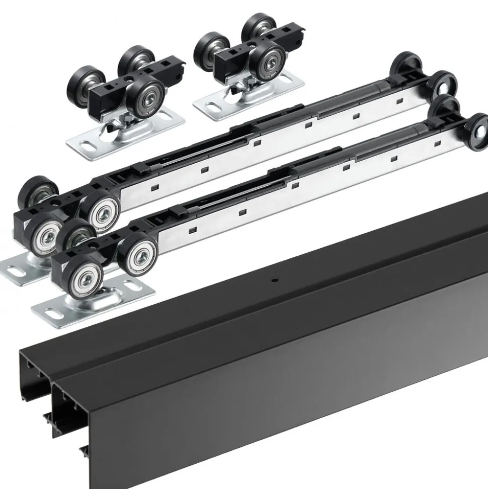 VEVOR Bypass Door Hardware, 8ft Heavy Duty Bypass Sliding Door Hardware Kit, Aluminum Alloy Sliding Closet Door Hardware Set with Finger Pulls, for 2 Door System, Fit Door Thickness 1 3/8" - 1 3/4"