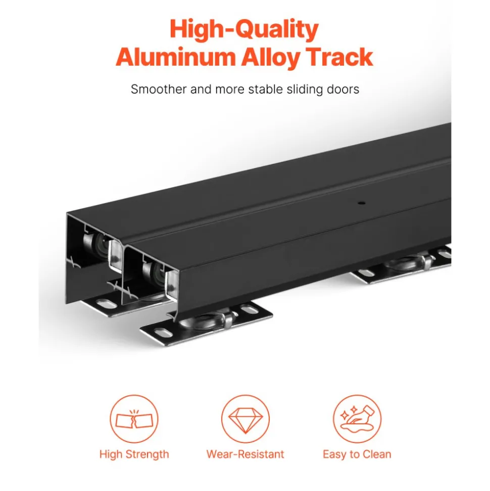 VEVOR Bypass Door Hardware, 4ft Heavy Duty Bypass Sliding Door Hardware Kit, Aluminum Alloy Sliding Closet Door Hardware Set with Finger Pulls, for 2 Door System, Fit Door Thickness 1 3/8 " - 1 3/4"