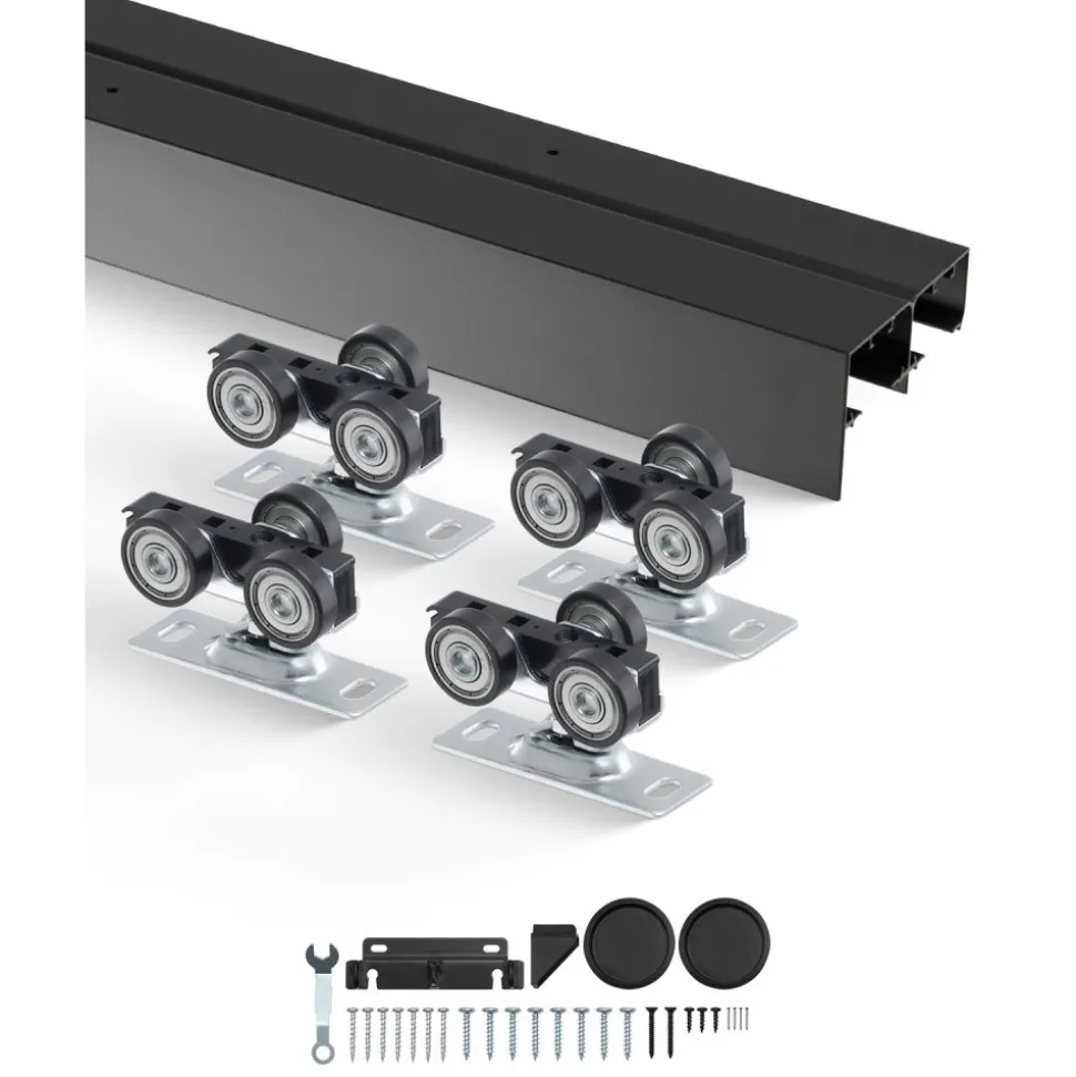 VEVOR Bypass Door Hardware, 4ft Heavy Duty Bypass Sliding Door Hardware Kit, Aluminum Alloy Sliding Closet Door Hardware Set with Finger Pulls, for 2 Door System, Fit Door Thickness 1 3/8 " - 1 3/4"