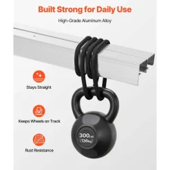 VEVOR Bypass Sliding Door Hardware Kit, 4 ft Aluminum Alloy Dual-Track Bypass Door Hardware, Smooth and Quiet Sliding, Easy to Install, for 1